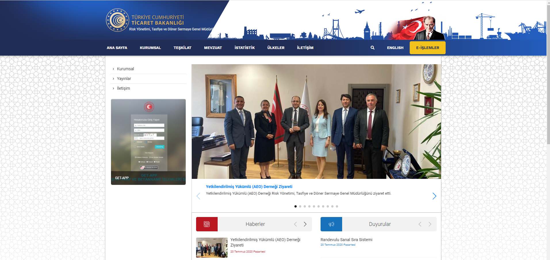 Ticaret Bakanlığı Risk Yönetimi, Tasfiye ve Döner Sermaye Genel Müdürlüğü web sayfasında yerimizi aldık.