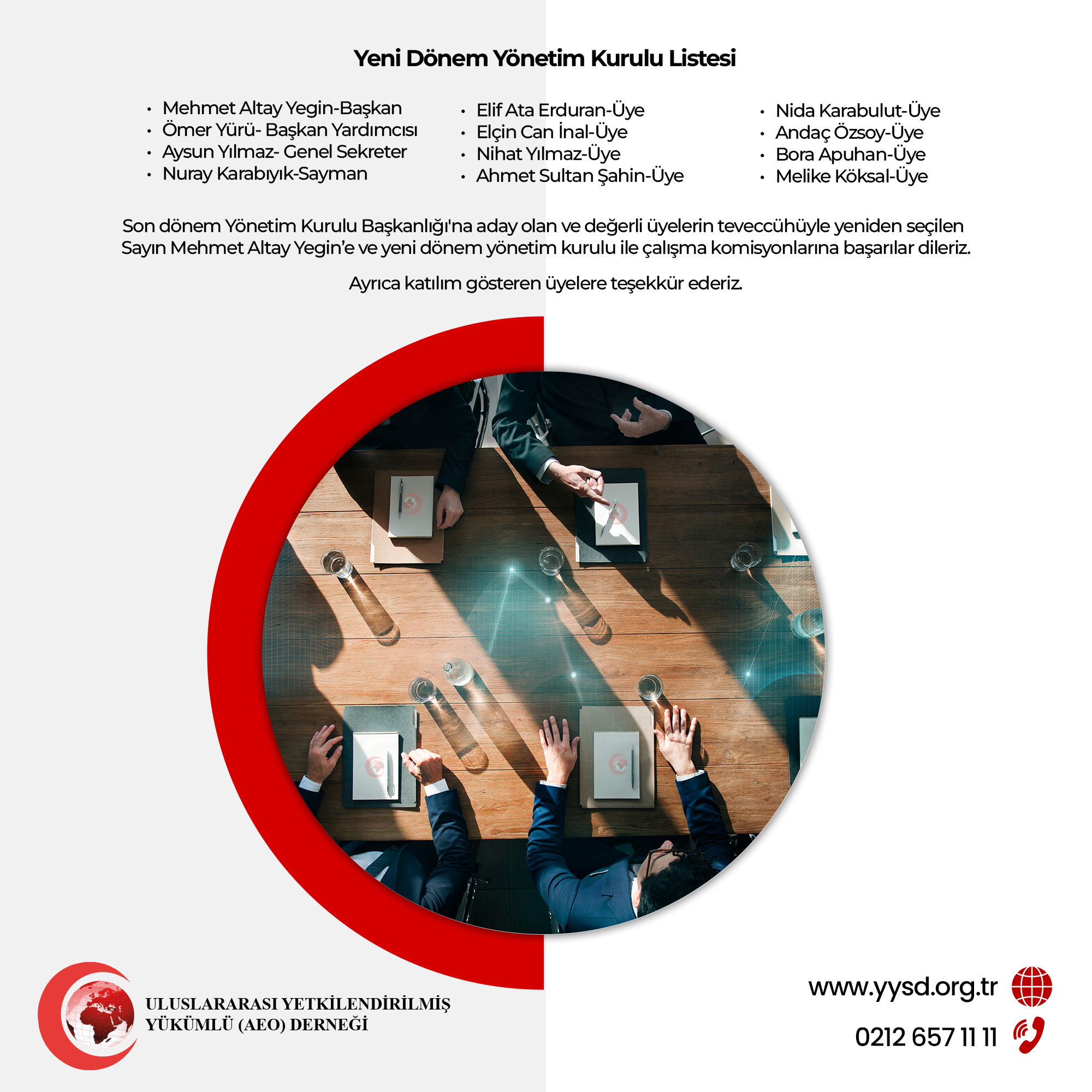 Yeni dönem Yönetim Kurulu listesi aşağıdaki gibidir.